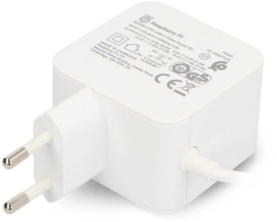 Raspberry Pi 27W USB-C maitinimo šaltinis - 5.1V/5A skirtas Raspberry Pi 5 - baltas