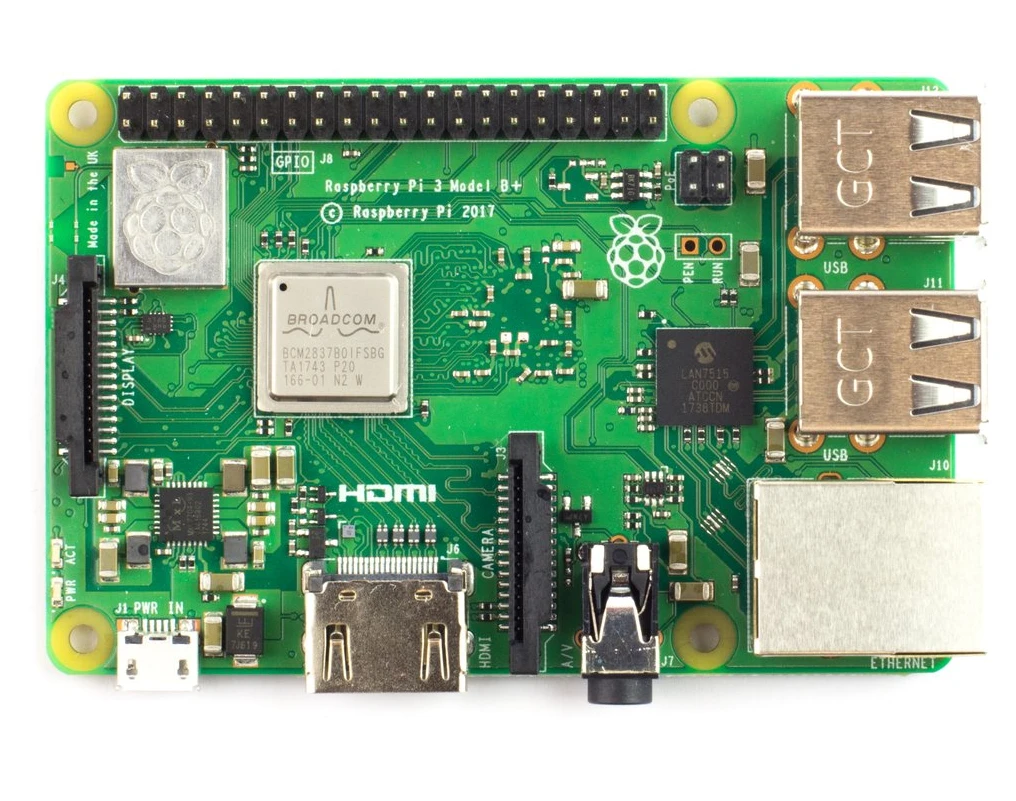 Raspberry Pi 3 B+ pagrindinė plokštė iš viršaus