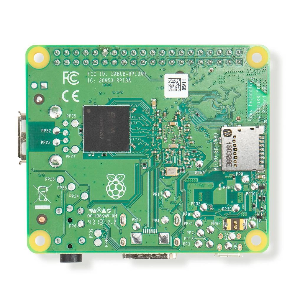 Raspberry Pi 3 A+ apatinė plokštės pusė