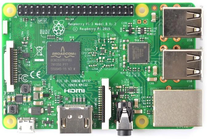 Raspberry Pi 3 Model B plokštė iš viršaus