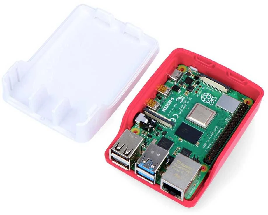 Raspberry Pi 4 oficiali dėžutė - raudonai balta