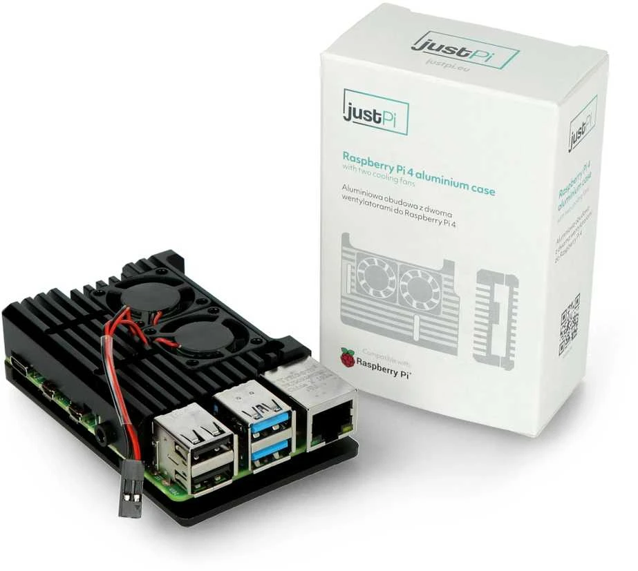 Raspberry Pi 4B WiFi 4GB RAM rinkinys su priedais - korpusas su dviem ventiliatoriais
