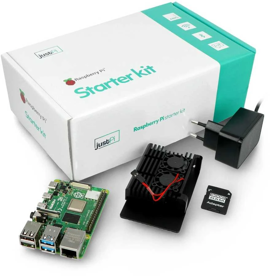 Raspberry Pi 4B WiFi 4GB RAM rinkinys su priedais - korpusas su dviem ventiliatoriais