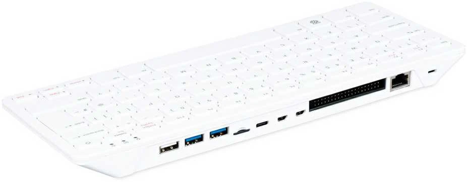 Raspberry Pi 400 balta klaviatūra su galinėmis jungtimis