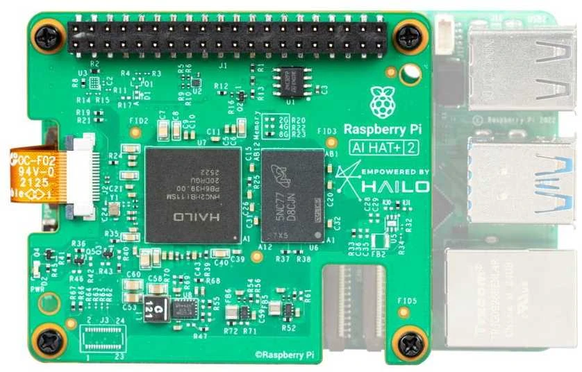 Raspberry Pi AI HAT+ 2 plokštės viršutinė dalis