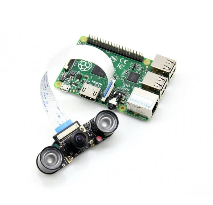 Raspberry Pi kamera su IR moduliais ir pajungimo laidu