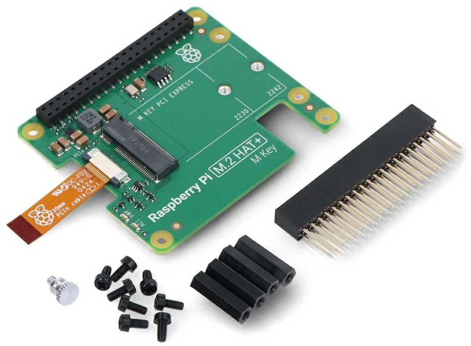 Raspberry Pi M.2 HAT+ – perdanga, skirta NVMe diskams ir M.2 priedams, skirta Raspberry Pi 5