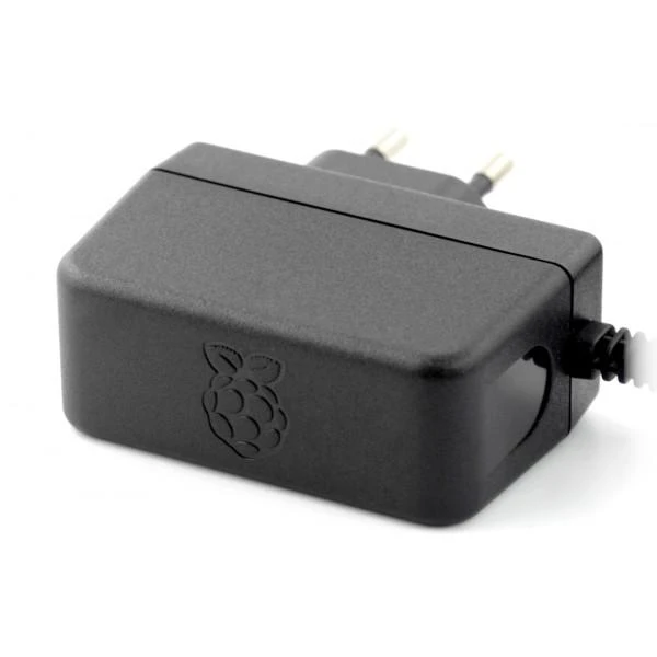 Raspberry Pi juodas maitinimo blokas su logotipu