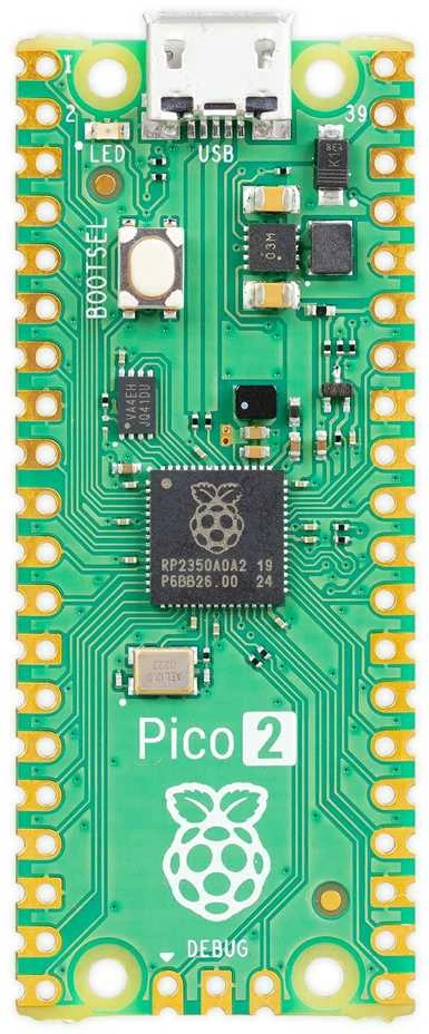 Raspberry Pi Pico 2 mikrovaldiklio plokštė iš viršaus