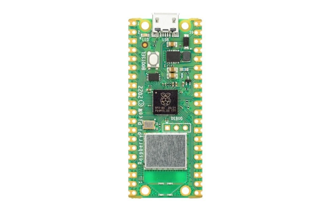 Raspberry Pi Pico W viršutinė dalis su RP2040 lustu