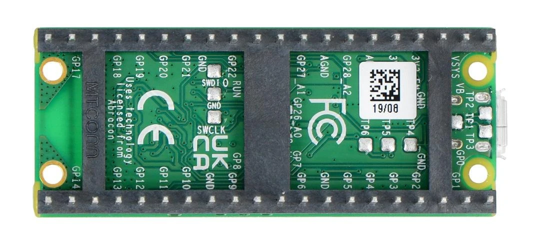 Raspberry Pi Pico WH apatinė plokštės pusė