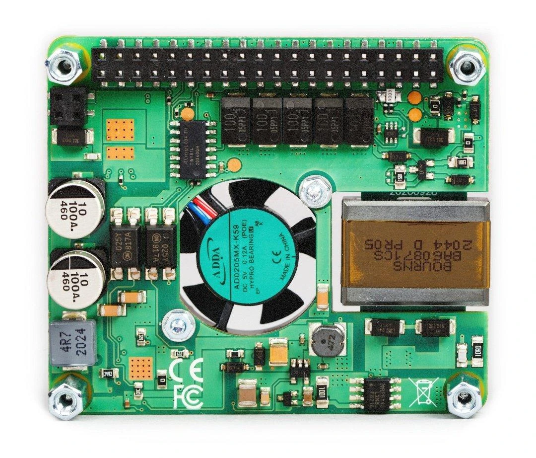Raspberry Pi PoE+ HAT iš viršaus