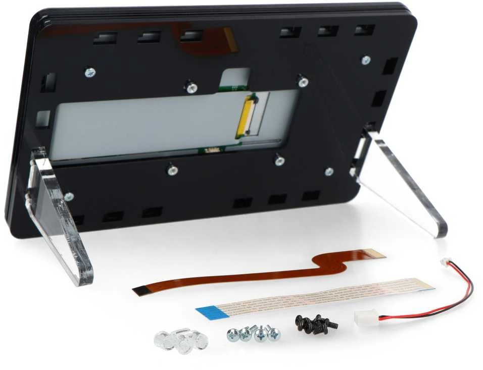 Raspberry Pi 2 ekrano dėklas su stovais ir tvirtinimo detalėmis