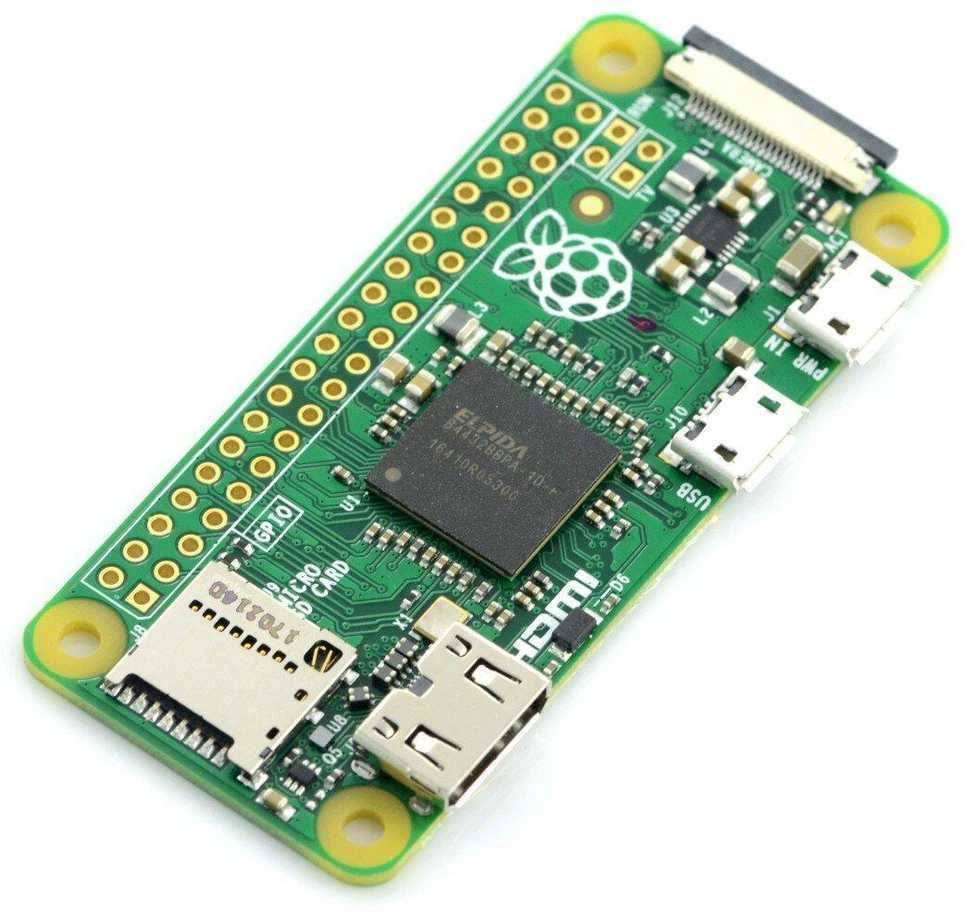 Raspberry Pi Zero pagrindinė plokštė su komponentais