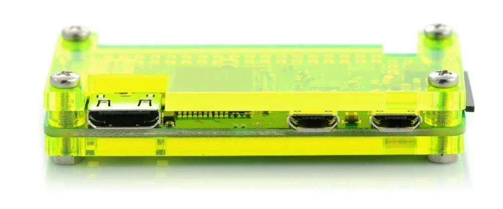 Raspberry Pi Zero žalias skaidrus dėklas iš šono