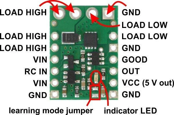 RC jungiklis su MOSFET 30V/15A tranzistoriumi, Pololu 2803