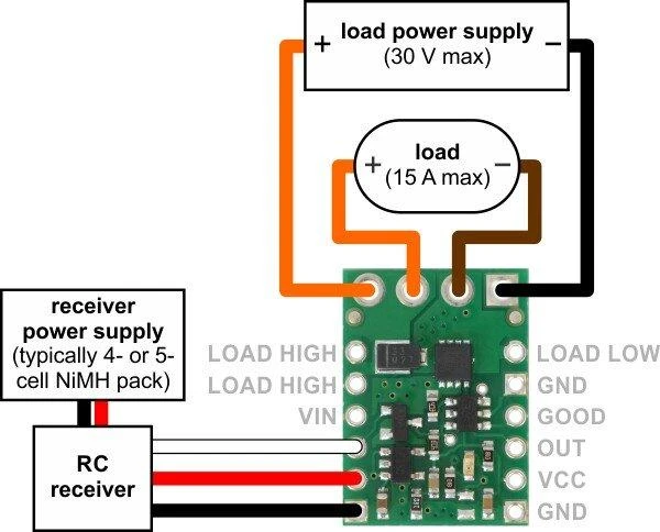 RC jungiklis su MOSFET 30V/15A tranzistoriumi, Pololu 2803