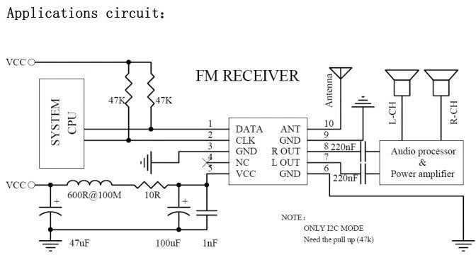 RDA5807M FM imtuvo principinė elektrinė schema