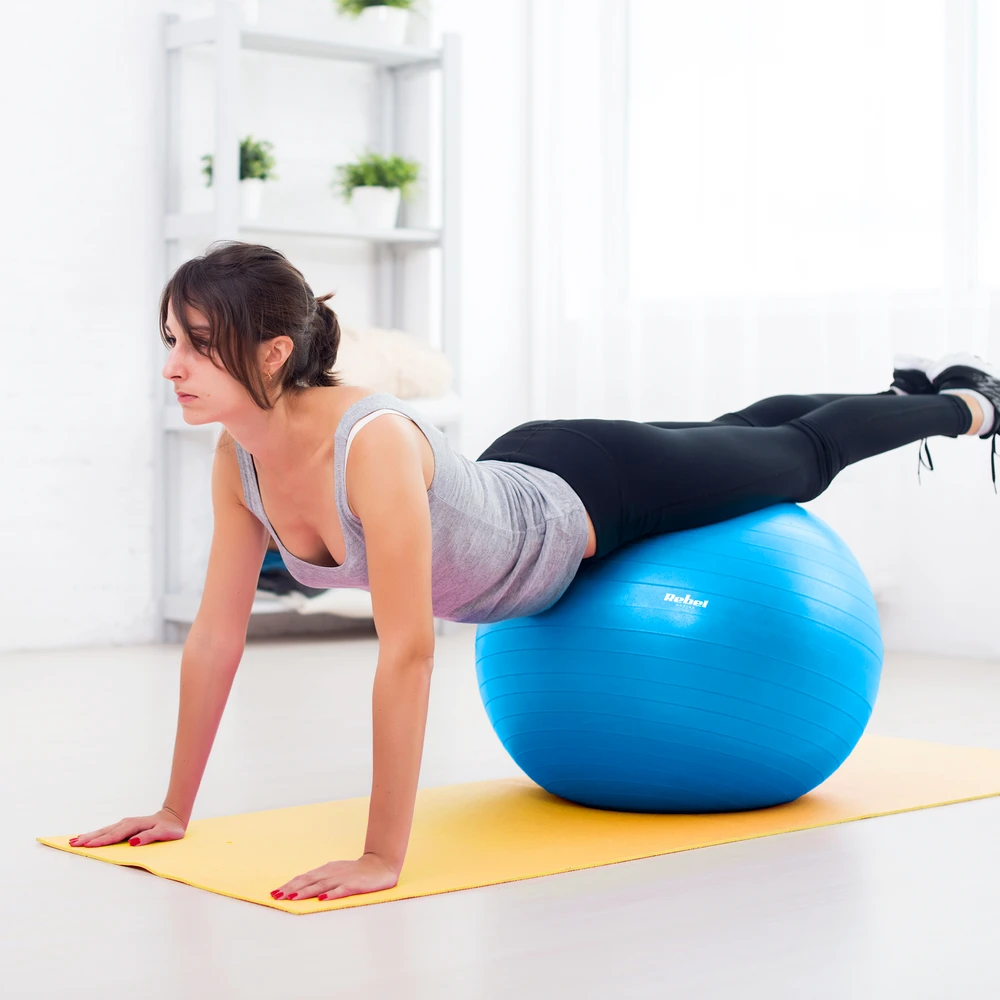 Reabilitacinis gimnastikos kamuolys 65 cm su rankine pompa, mėlynas, REBEL ACTIVE
