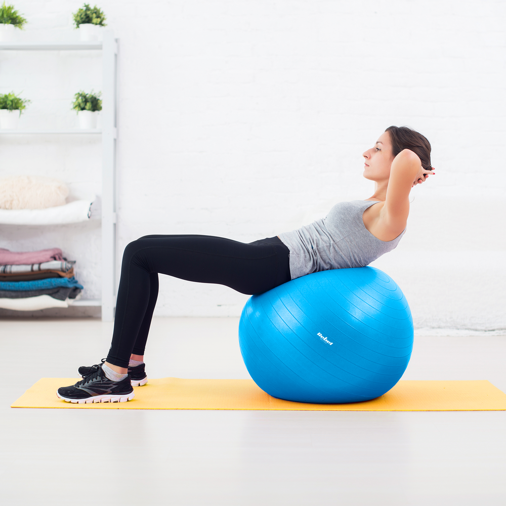 Reabilitacinis gimnastikos kamuolys 75 cm su rankine pompa, mėlynas, REBEL ACTIVE
