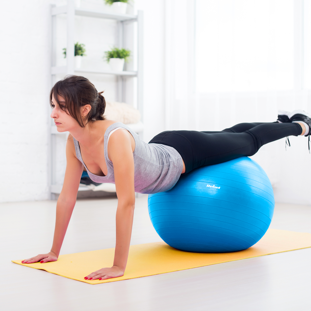 Reabilitacinis gimnastikos kamuolys 75 cm su rankine pompa, mėlynas, REBEL ACTIVE