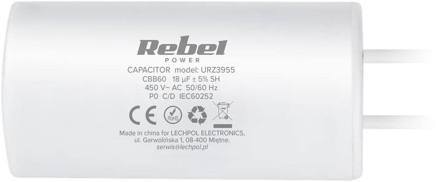 Rebel 18uF 450V kondensatorius vienfaziams varikliams