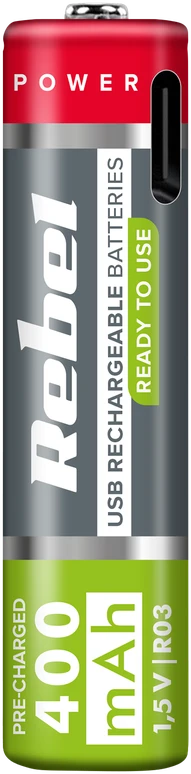 REBEL AAA baterijos, 400 mAh, ličio jonų, 1.5 V, 2 vnt./bl, R3, C tipo lizdas