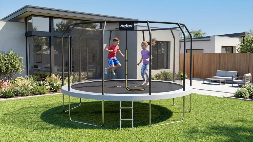 Trampolina „Rebel Active PRO“ batutas 12 pėdų / 366 cm, tinklas, kopėčios