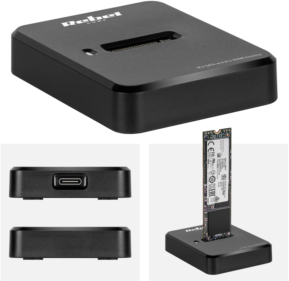 Stacja „Rebel Aluminum NVME M2“ diskų prijungimo stotelė (Mkey+B+Mkey) su USB C tipo jungtimi