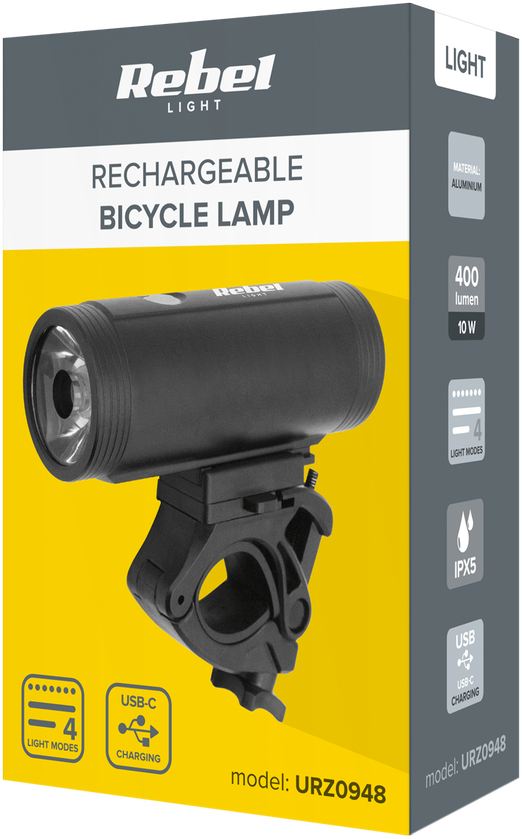 Rebel LED dviračio lempa, įkraunama