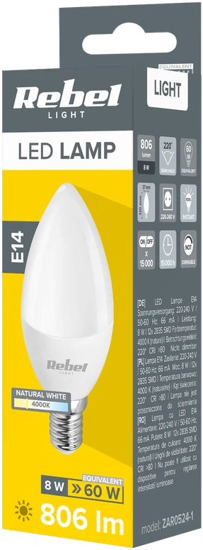 Rebel LED žvakinė lempa 8W, E14, 4000K, 230V