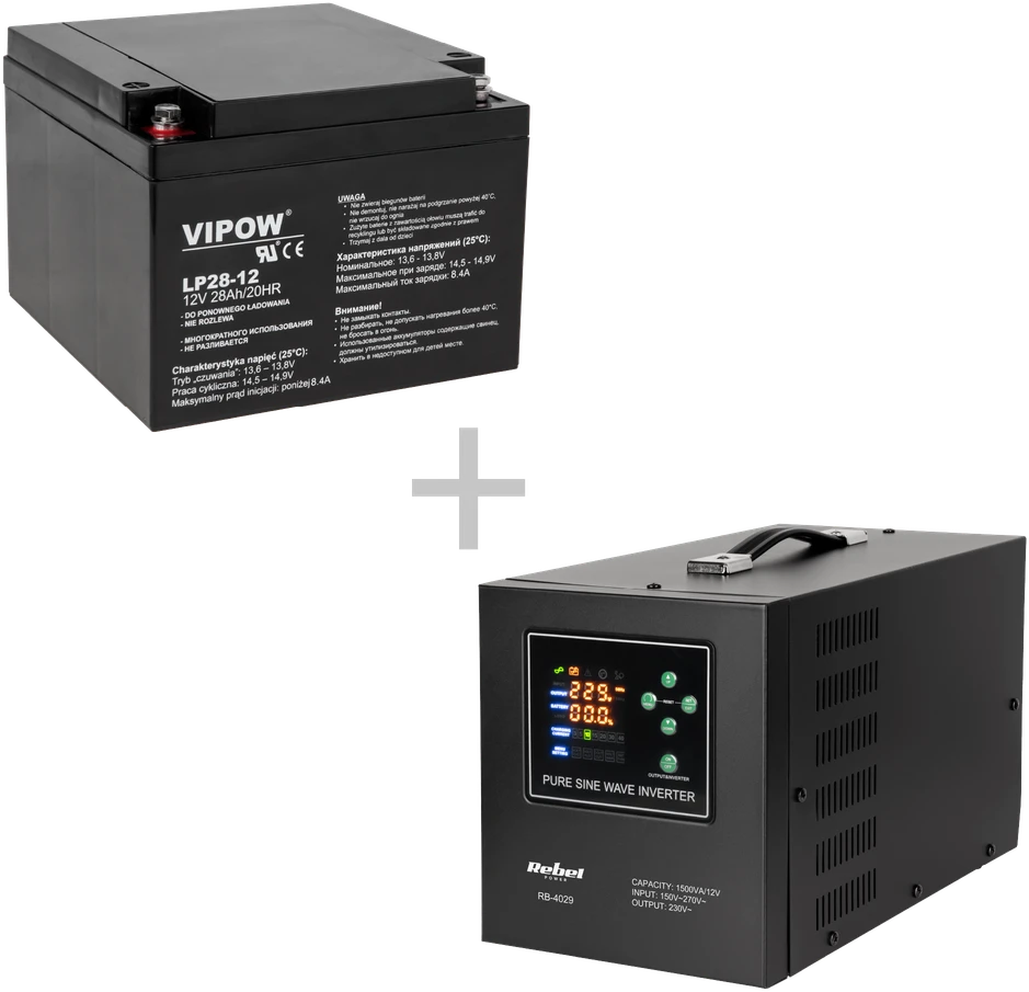Rebel POWER-1500-LFP4 nepertraukiamo maitinimo šaltinis (UPS) – grynos sinusinės bangos keitiklis su įkrovimo funkcija 12 V 230 V 1500 VA / 1050 W
