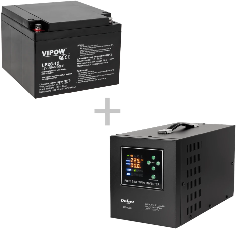 Rebel POWER-2000-LFP4 nepertraukiamo maitinimo šaltinis (UPS) – grynos sinusinės bangos keitiklis su įkrovimo funkcija 12 V 230 V 2000 VA / 1200 W