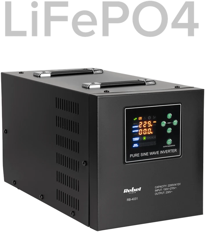 Rebel POWER-2200-LFP4 nepertraukiamo maitinimo šaltinis (UPS) – grynos sinusinės bangos keitiklis su įkrovimo funkcija 12 V 230 V 2200 VA / 1600 W