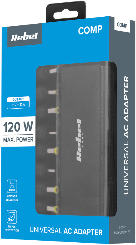 Rebel universalus maitinimo šaltinis 10 antgalių 120 W 12-19.5 V automatinis