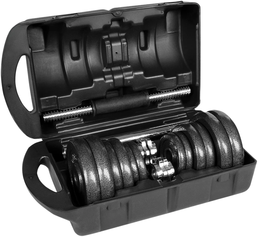 REBEL ACTIVE reguliuojamo svorio hanteliai dėkle, 20 kg, su štanga