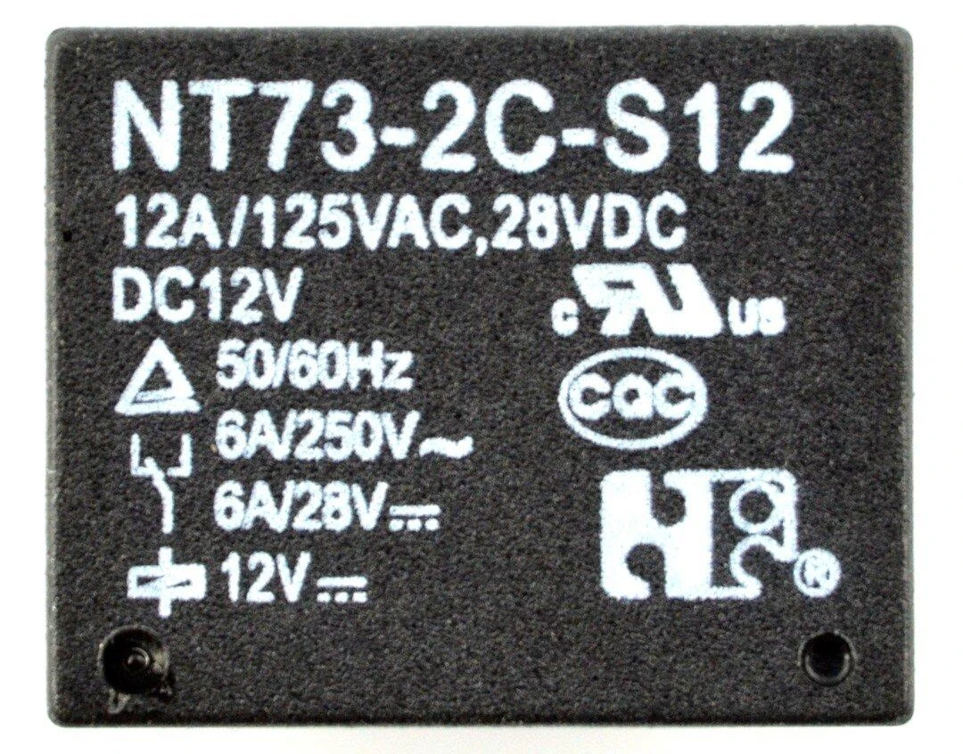 Elektromagnetinė relė NT73-2C-S12 su specifikacijų žymėjimu