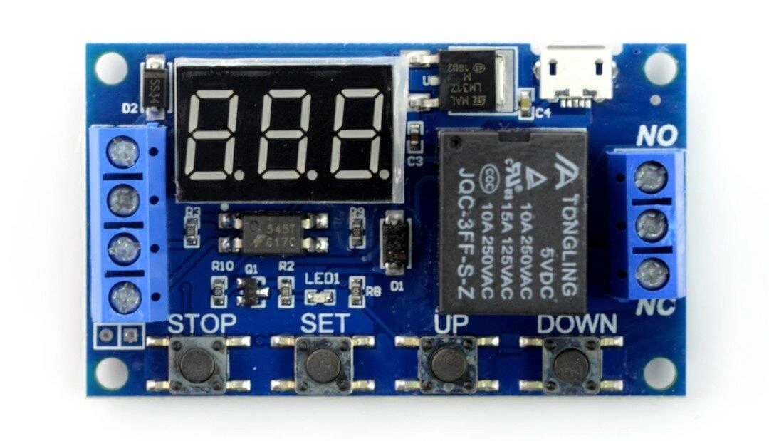 Oem Relės modulis 1 kanalo su uždelsimu - 10A/250VAC kontaktai - 5V ritė