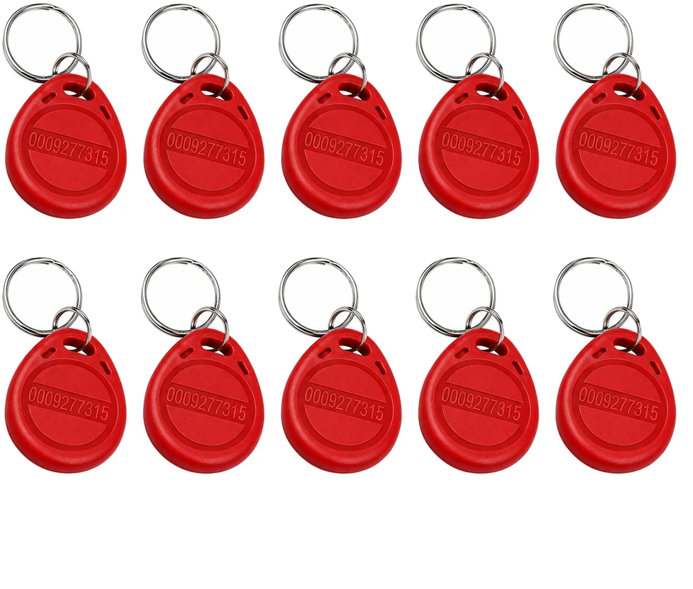 RFID raktų pakabukas 125KHz raudonas NFC bekontaktis unikalus domofonas x10 vnt