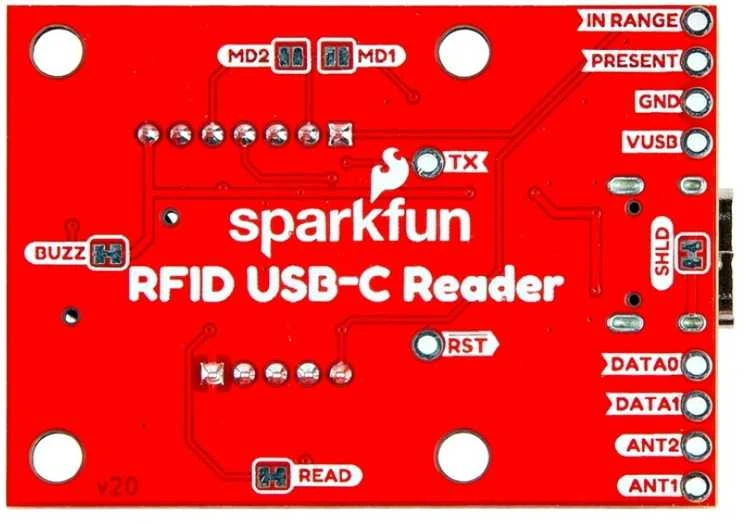 SparkFun RFID skaitytuvas - viršutinis PCB vaizdas