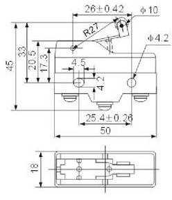 Ribinis jungiklis 15A - 380VAC - LXW5-11G2 - 40 mm svirtis su ritinėliu