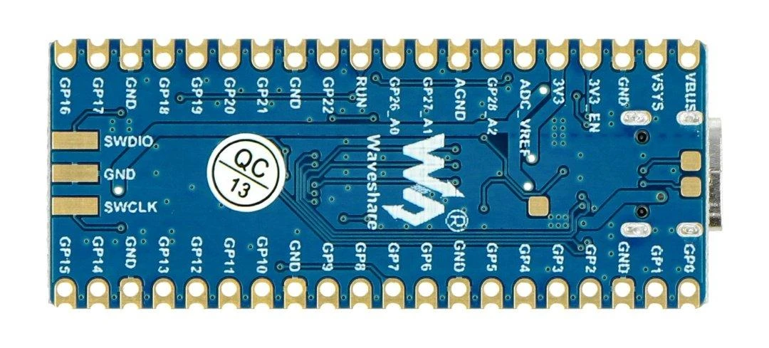 RP2040-Plus Waveshare plokštė su kaiščių žymėjimu