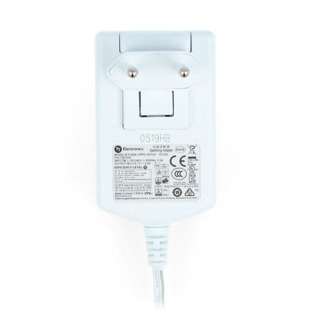 Baltas Raspberry Pi 5.1V maitinimo adapteris su Euro jungtimi