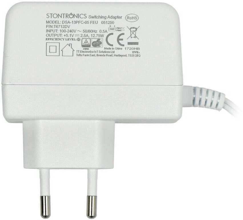 Rpi Akcesoria Maitinimo šaltinis T6712DV, skirtas Raspberry Pi 3B+/3B/2B/Zero, microUSB 5.1V/2.5A, originalus baltas