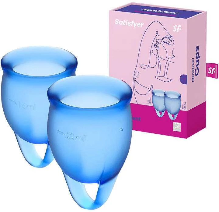 Satisfyer Menstruacinė taurelė Pasijauskite savimi patenkinti (mėlyna)