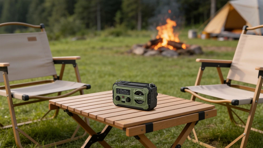 Saulės energija varomas radijas, nešiojamas SOS avarinis radijas, 10000 mAh išorinė baterija, žibintuvėlis, dinamo, Kruger & Matz