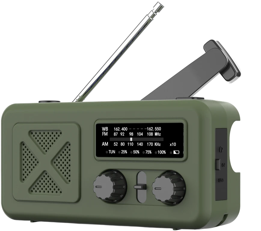 Kruger & Matz Saulės energija varomas radijas, nešiojamas SOS avarinis radijas, 2000 mAh išorinė baterija, žibintuvėlis, dinamo, KrugerMatz