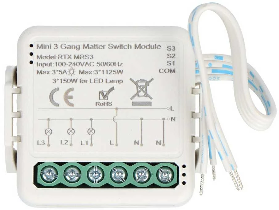 Sb Components 3 kanalų 5A patalpų relė - WiFi - Matter - Android/iOS programa - RTX MRS3