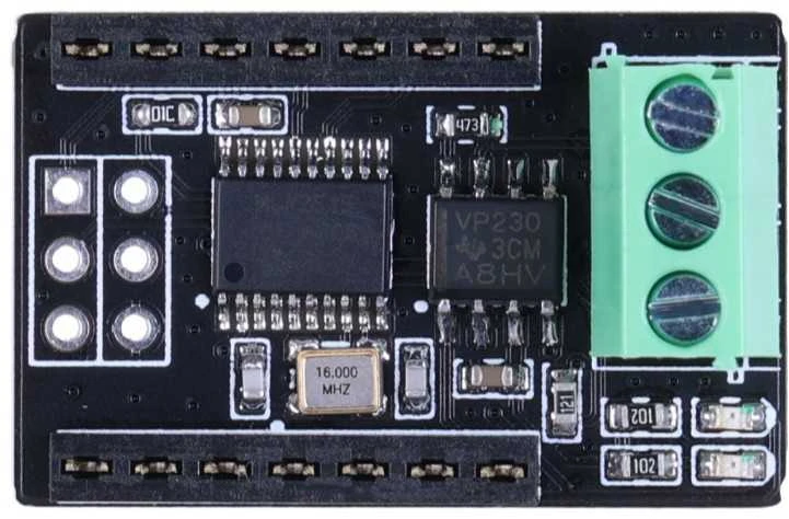 CAN magistralės modulis: detalus elektroninės plokštės vaizdas