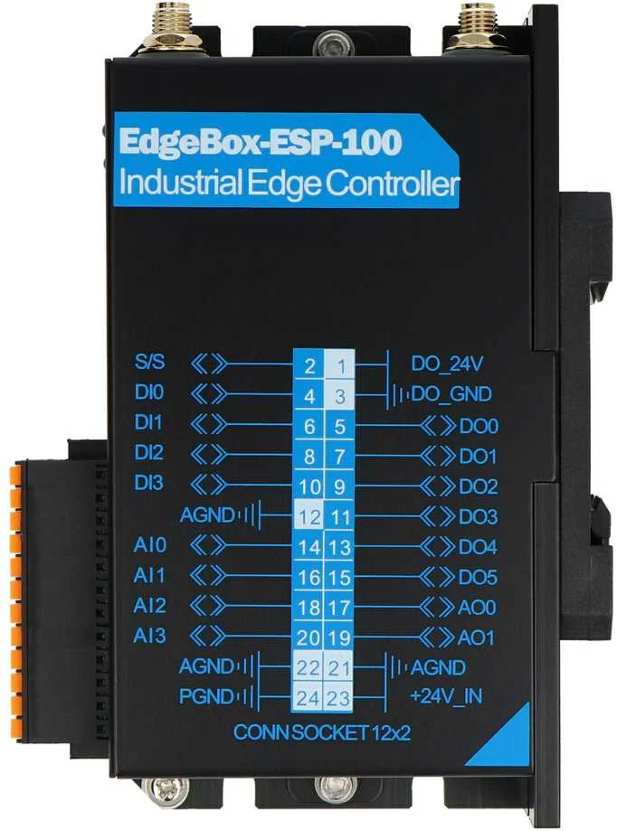 EdgeBox-ESP-100 pramoninio valdiklio jungčių schema